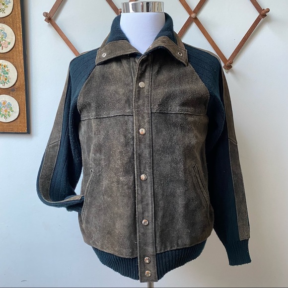 Vintage Other - Vintage Leather Knit Sweater Jacket